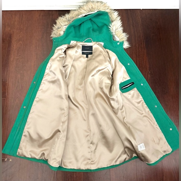J. Crew Chateau Parka Italian Wool Stadium Cloth Faux Fur Hooded Coat Green Sz 4 - Picture 11 of 16